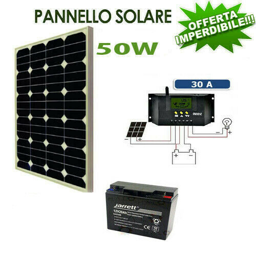 Kit Pannello Fotovoltaico 50W batteria 20amp 12 vlt kit solare Pwm camper  barca – Haloshop