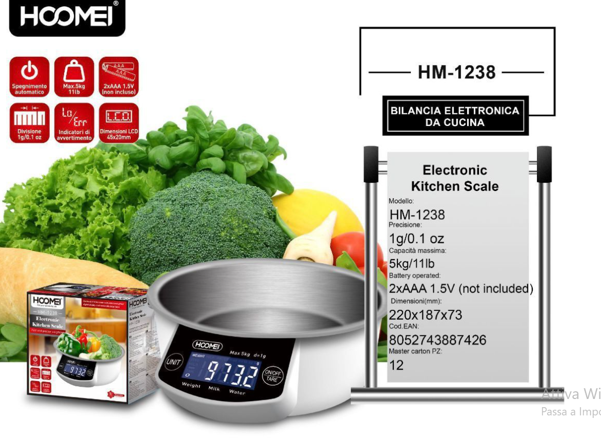 Bilancia Cucina Digitale - Bilancia Elettronica Professionale pesa Alimenti  con Display LED Illuminato -Bianco 1 kg / 0,1 g : : Casa e cucina